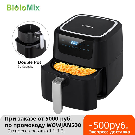 BioloMix 5L 1400W Digital Air Fryer Hot Oven Cooker Nonstick Basket 8 Presets LED Touchscreen Oilless Deep Fryer BPA &amp; PFOA FREE